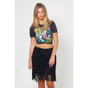 Vintage CACHE Black Suede Leather Fringe Wrap Skirt sz 8 Women's VTG